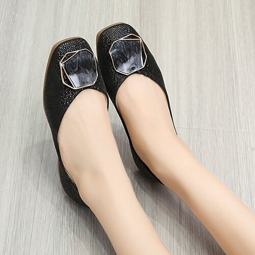 

Women's Flats Daily Comfort Shoes Plus Size Flat Heel Square Toe Elegant Casual PU Leather Loafer Solid Colored Black Light Green Beige