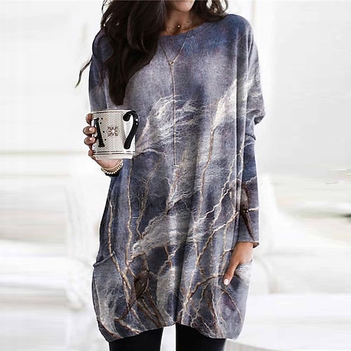 

Women's Shift Dress Short Mini Dress Green Gray Long Sleeve Print Animal Pocket Print Fall Winter Crew Neck Casual Vacation Loose 2022 S M L XL XXL 3XL