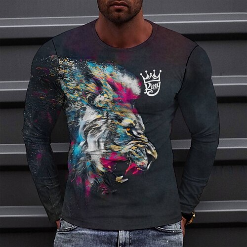 

Men's T shirt Tee Tee Graphic Round Neck Gray Long Sleeve 3D Print Casual Daily Print Tops Fashion Designer Comfortable Big and Tall