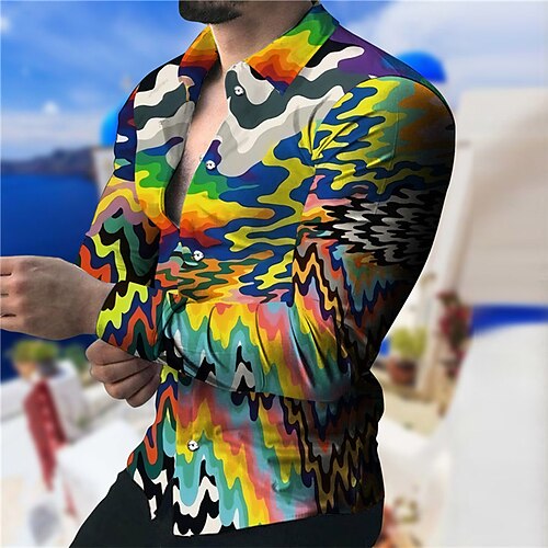 

Men's Shirt Gradient Turndown Rainbow Long Sleeve 3D Print Outdoor Street Button-Down Print Tops Fashion Designer Casual Breathable