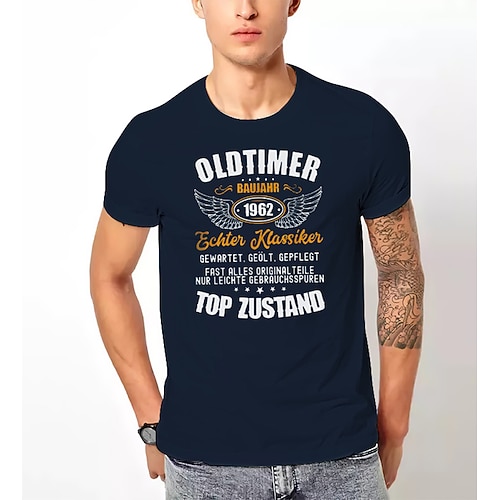 

Men's T shirt Tee Hot Stamping Wings Letter Round Neck Casual Daily Print Short Sleeve Tops Simple Basic Black Blue Gray / Summer