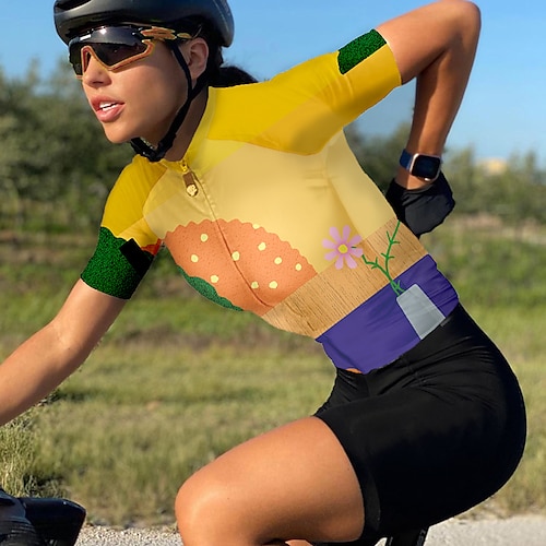 

21Grams Women's Cycling Jersey Short Sleeve Bike Top with 3 Rear Pockets Mountain Bike MTB Road Bike Cycling Quick Dry Moisture Wicking Yellow Floral Botanical Sports Clothing Apparel / Stretchy