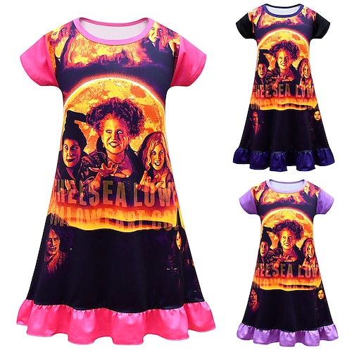 

Hocus Pocus The Witcher 3 Dress Vacation Dress Girls' Movie Cosplay Cosplay Purple Rosy Pink Black Dress Halloween Children's Day Masquerade Polyester
