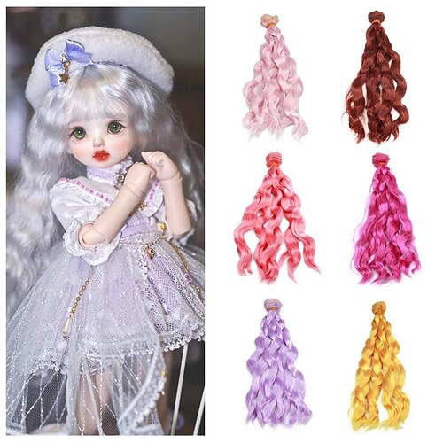 

Bouncy Curl Synthetic Hair 8 inch Hair Extension Weft 1pc Soft Curly Hair BJD Doll DIY Material Hair Piece Multicolor ob11 Cotton Doll Wig
