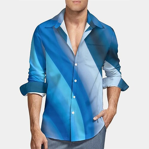 

Men's Shirt 3D Print Graphic Patterned Turndown Street Daily 3D Print Button-Down Long Sleeve Tops Casual Classic Hawaiian Comfortable Blue / Summer