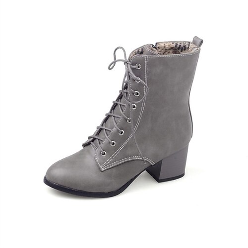 

Women's Boots Daily Combat Boots Booties Ankle Boots Winter Lace-up Chunky Heel Round Toe Classic PU Leather Zipper Solid Colored Black Beige Gray