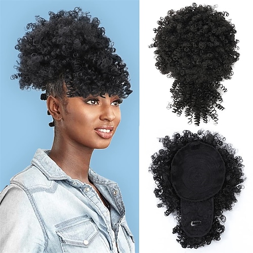 

Afro Puff Drawstring Ponytail with Curly Hair Pieces Clip in Bangs Short Ponytail Hair Extensions drawstring ponytail for Black Women