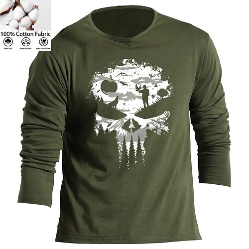 

Men's Unisex T shirt Tee Scenery Crew Neck Green Black Gray Navy Blue Long Sleeve Hot Stamping Outdoor Street Print Tops Basic Sports Designer Simple