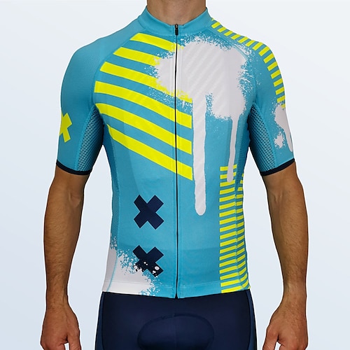 

21Grams Men's Cycling Jersey Short Sleeve Bike Top with 3 Rear Pockets Mountain Bike MTB Road Bike Cycling Breathable Quick Dry Moisture Wicking Reflective Strips Dark Navy Blue Stripes Polyester