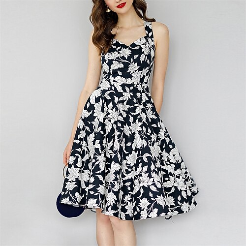 

Women's Casual Dress A Line Dress Knee Length Dress Black Sleeveless Floral Backless Cold Shoulder Print Spring Summer V Neck Stylish Casual Modern Loose 2022 S M L XL XXL