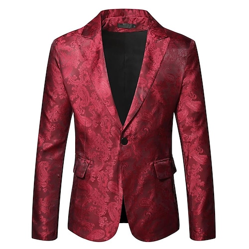 

Men's Blazer Sport Jacket Sport Coat Breathable Daily Single Breasted Lapel Casual Jacket Outerwear Leaf Print Red Navy Blue White / Winter / Fall / Winter / Long Sleeve