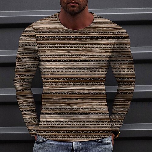 

Men's T shirt Tee Tee Graphic Round Neck Beige Long Sleeve 3D Print Casual Daily Print Tops Fashion Designer Comfortable Big and Tall