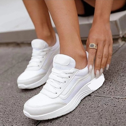 

Women's Sneakers Daily Plus Size White Shoes Flat Heel Round Toe Casual Minimalism Running Shoes Fitness & Cross Training Shoes Walking Shoes Synthetics Loafer Solid Colored Almond Black White