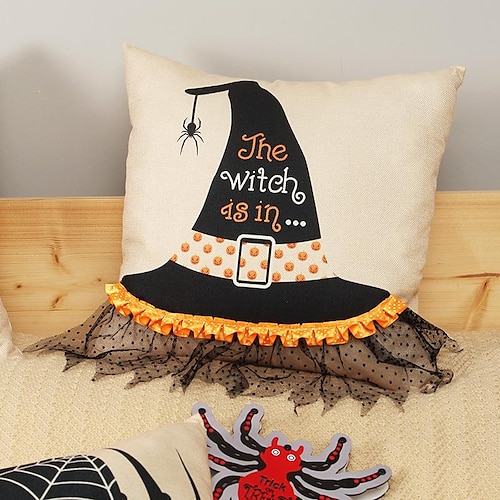 

Halloween Party Embroidery Decal Pillow Cover Living Room Sofa Cushion Cover Witch