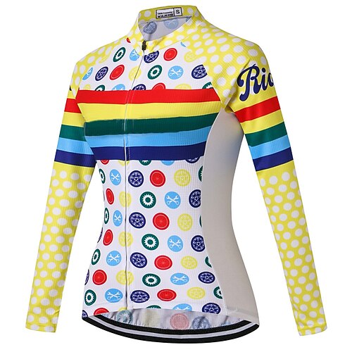 

21Grams Women's Cycling Jersey Long Sleeve Bike Top with 3 Rear Pockets Mountain Bike MTB Road Bike Cycling Quick Dry Moisture Wicking Yellow Polka Dot Sports Clothing Apparel / Stretchy / Athleisure