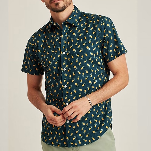 

Men's Shirt 3D Print Pineapple Fruit Turndown Street Casual Button-Down Print Short Sleeve Tops Casual Fashion Breathable Navy Blue / Summer