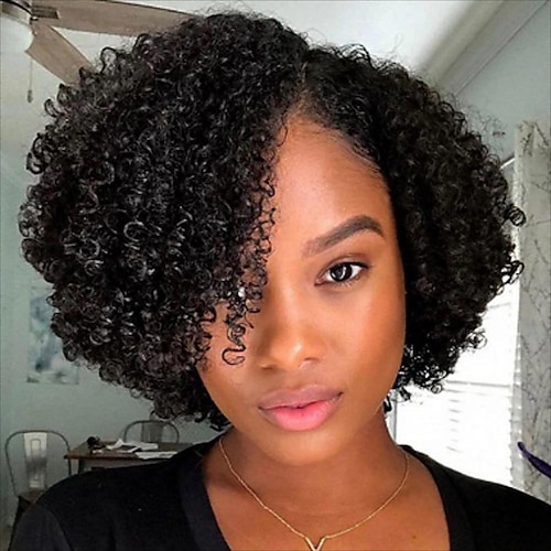 

Remy Human Hair Wig Short Curly Pixie Cut Natural Black Adjustable Natural Hairline For Black Women Machine Made Capless Indian Hair All Natural Black #1B 8 inch 10 inch 12 inch Daily Wear Party
