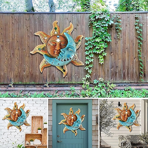 

Sun and Blue Moon 3D Decor Indoor Outdoor Wall Art Plaque Sculpture Mount for Inside Home Living Room Bedroom Bathroom Kitchen Or Outside Fence Porch 1PCS