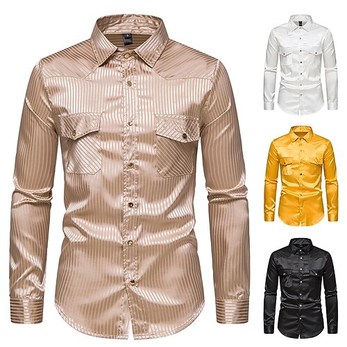 

Men's Shirt Striped Button Down Collar Daily Button-Down Tops Casual White Black Yellow