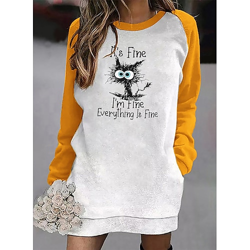 

Women's Sweatshirt Pullover Active Streetwear Long Print White Text Animal Daily Round Neck Long Sleeve S M L XL XXL