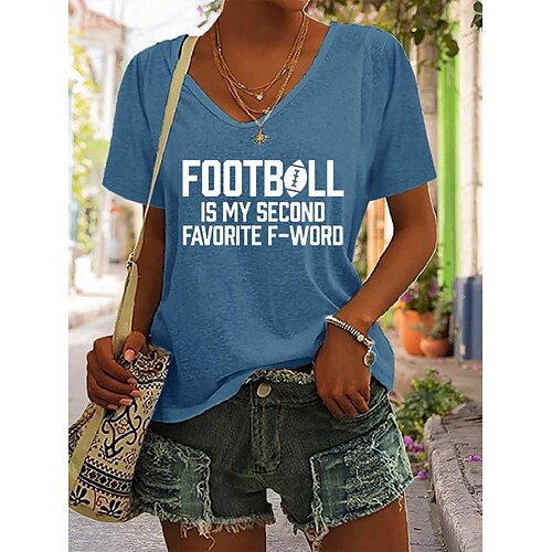 

Women's T shirt Tee Football Is My Favorite Season Casual Weekend Painting T shirt Tee Short Sleeve Print V Neck Basic Green White Black S