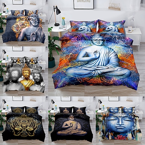 

Buddha Bedding Set Mandala Quilt Cover Luxury Twin King Size Bed Sets Bohemian Bedclothes 2/3pcs With Pillowcase Bedding Set with 1 or 2 Pillowcase(Single Twin only 1pcs)