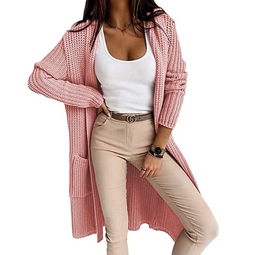 

Women's Cardigan Sweater Jumper Crochet Knit Knitted Solid Color Open Front Stylish Casual Outdoor Daily Winter Fall Pink Navy Blue S M L / Cotton / Long Sleeve / Cotton / Regular Fit / Going out