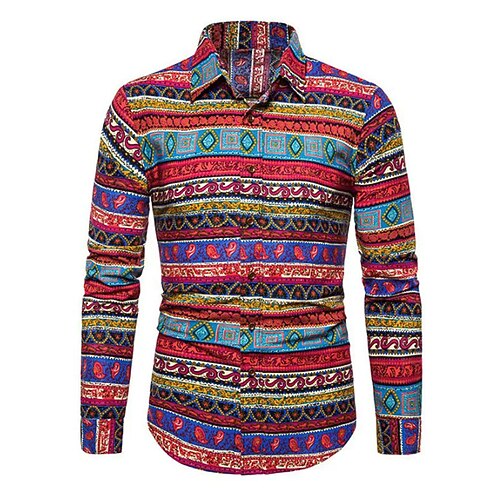 

Men's Shirt 3D Print Color Block Turndown Street Casual Button-Down Print Long Sleeve Tops Designer Casual Vintage Retro Rainbow