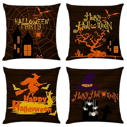 

Halloween Double Side Cushion Cover 4PC Soft Decorative Square Throw Pillow Cover Cushion Case Pillowcase for Bedroom Livingroom Superior Quality Machine Washable Indoor Cushion for Sofa Couch Bed Chair Pumpkin Bat