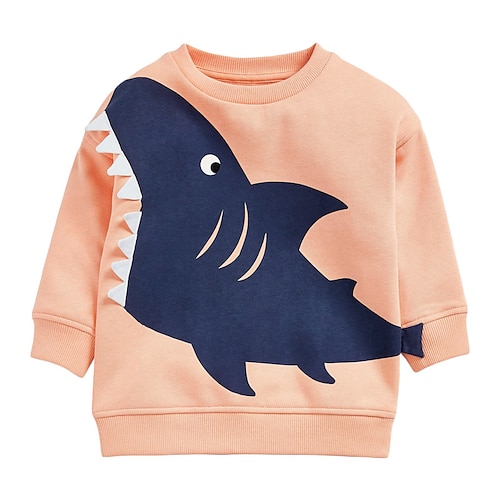 

Børn Drenge Sweatshirt Haj udendørs Langærmet Aktiv Bomuld 2-8 år Vinter Blå Orange Grå