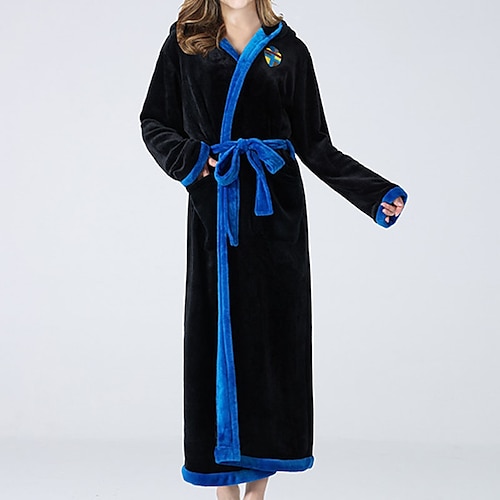 

Women's Pajamas Winter Robes Gown Bathrobes Pjs Color Combo Comfort Soft Home Bed Polyester Hoodie Long Sleeve Pocket Winter Fall Blue Black / Flannel