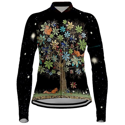 

21Grams Women's Cycling Jersey Long Sleeve Bike Top with 3 Rear Pockets Mountain Bike MTB Road Bike Cycling Breathable Quick Dry Moisture Wicking Reflective Strips Black Floral Botanical Polyester