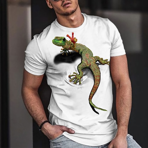 

Men's T shirt Tee Tee Graphic Animal Lizard Round Neck White Short Sleeve 3D Print Casual Daily 3D Print Tops Fashion Cool Designer Comfortable / Summer / Summer
