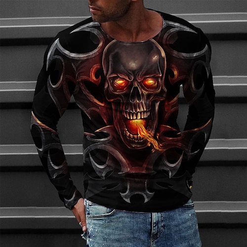 

Men's T shirt Tee Tee Graphic Round Neck Black Long Sleeve 3D Print Casual Daily Print Tops Fashion Designer Comfortable Big and Tall