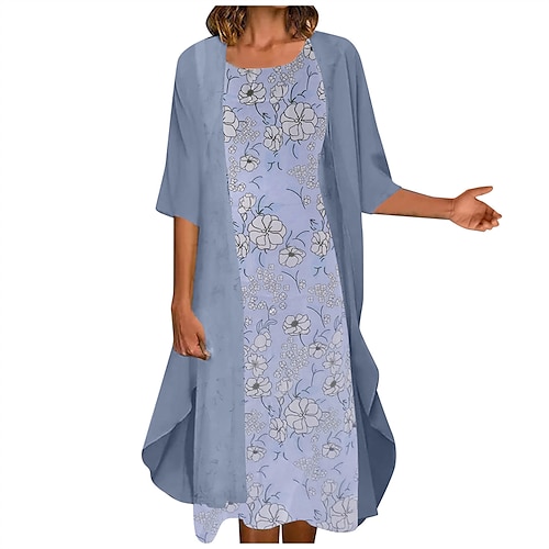 

Women's Sheath Dress Midi Dress Light Pink Blue Purple Half Sleeve Floral Print Fall Winter Crew Neck Stylish Elegant 2022 M L XL XXL 3XL 4XL