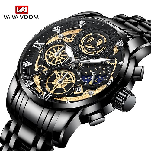 

VAVA VOOM Original Watch for Men's Waterproof Stainless Steel Quartz Analog Fashion Business Sun Moon Star Wristwatches