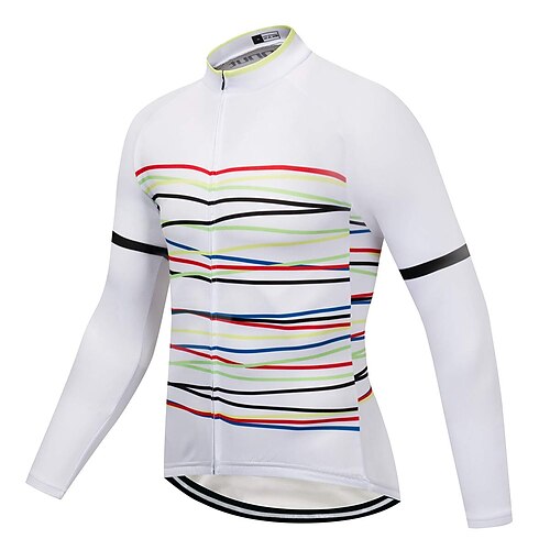 

21Grams Men's Cycling Jersey Long Sleeve Bike Top with 3 Rear Pockets Mountain Bike MTB Road Bike Cycling Breathable Quick Dry Moisture Wicking Reflective Strips White Black Stripes Polyester Spandex