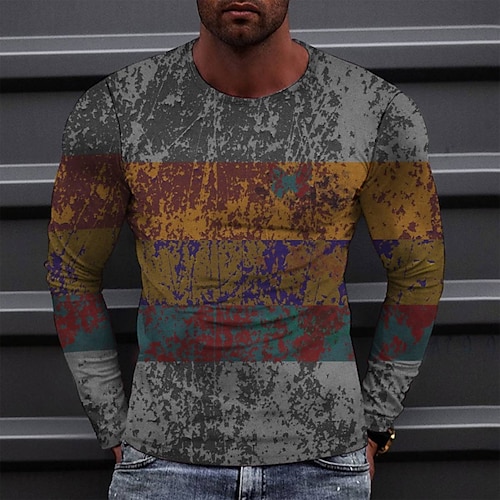 

Men's T shirt Tee Tee Graphic Round Neck Rainbow Long Sleeve 3D Print Casual Daily Print Tops Fashion Designer Comfortable Big and Tall