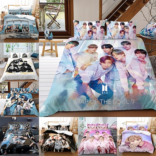 

BTS Series 3-Piece Duvet Cover Set Hotel Bedding Sets Comforter Cover with Soft Lightweight Microfiber For Holiday Decoration(Include 1 Duvet Cover and 1or 2 Pillowcases)