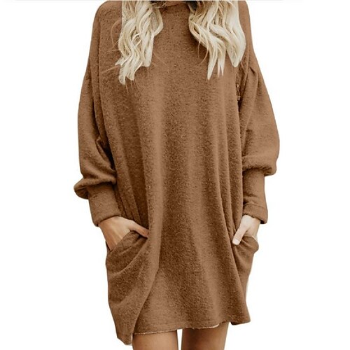 

vestido de suéter de mujer vestido de invierno vestido casual caqui marrón beige gris negro manga larga color puro bolsillo invierno otoño cuello redondo cuello alto elegante ajuste casual 2022 s m l