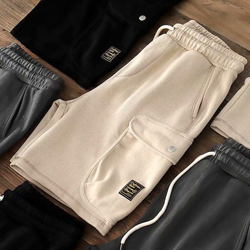 

Men's Active Drawstring Elastic Waist Multi Pocket Solid Color Comfort Breathable Knee Length Sports Outdoor Casual Daily Cotton Blend Fashion Streetwear Black Khaki Micro-elastic
