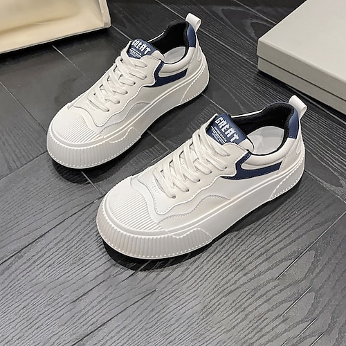 

Women's Sneakers Outdoor Daily Comfort Shoes White Shoes Lace-up Flat Heel Round Toe Casual Preppy Leather White / black White / blue White / Brown