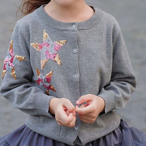 

Kids Girls' Sweater Star Outdoor Long Sleeve Active Cotton 2-8 Years Winter Bean Paste Powder (regular) Black Light gray