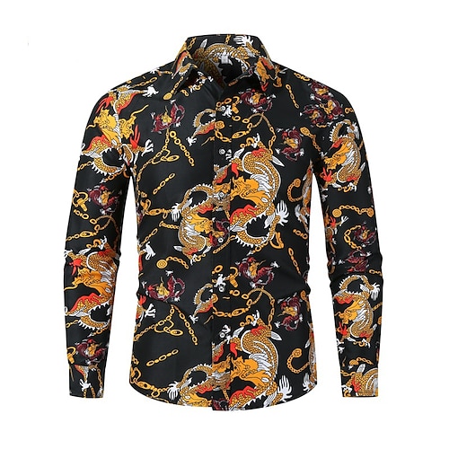 

Men's Shirt Graphic Classic Collar Daily Long Sleeve Tops Casual Black