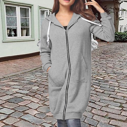 

Women's Windproof Warm Outdoor Street Daily Vacation Zipper Pocket Zipper Hoodie Casual Street Style Preppy Style Solid Color Regular Fit Outerwear Long Sleeve Winter Fall Black Pink Wine S M L XL