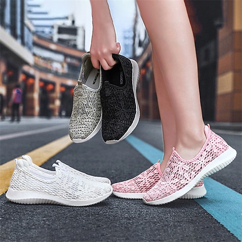 

summer women's shoes mesh surface breathable slip-on flat bottom comfortable light lazy mesh shoes women's lace hollow maternity shoes