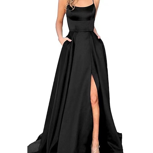 Women's Prom Party Dress Satin Dress Swing Dress Long Dress Maxi Dress Black Blue Dark Green Sleeveless Pure Color Backless Fall Spring Spaghetti Strap Romantic Winter Dress Daily Evening Party 2023, lightinthebox  - buy with discount