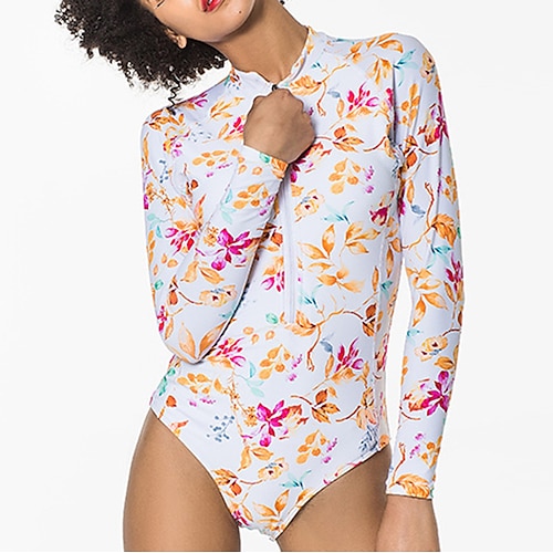 

Women's Rash Guard One Piece Swimsuit UPF50 Breathable Quick Dry Long Sleeve Bodysuit Bathing Suit Front Zip Swimming Surfing Beach Water Sports Floral Spring Summer Autumn / Lightweight