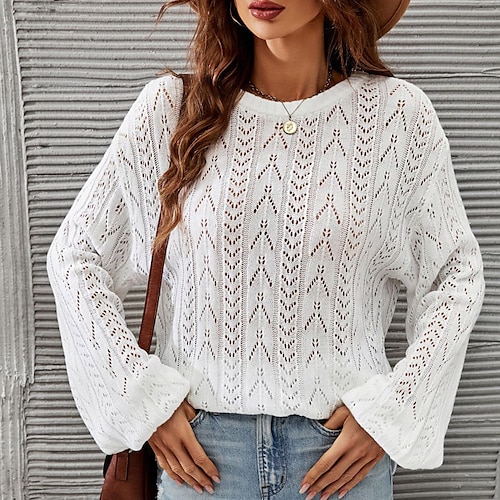 

2022 early autumn new hollow knitted sweater round neck european and american bottoming shirt cross-border women's pullover plus size sweater wholesale
