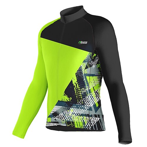 

21Grams Men's Cycling Jersey Long Sleeve Bike Top with 3 Rear Pockets Mountain Bike MTB Road Bike Cycling Breathable Quick Dry Moisture Wicking Reflective Strips Green Polyester Spandex Sports